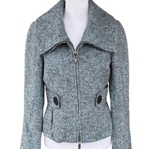 Per Se Cropped Wool Jacket Size 2 Blue Full Zip Details